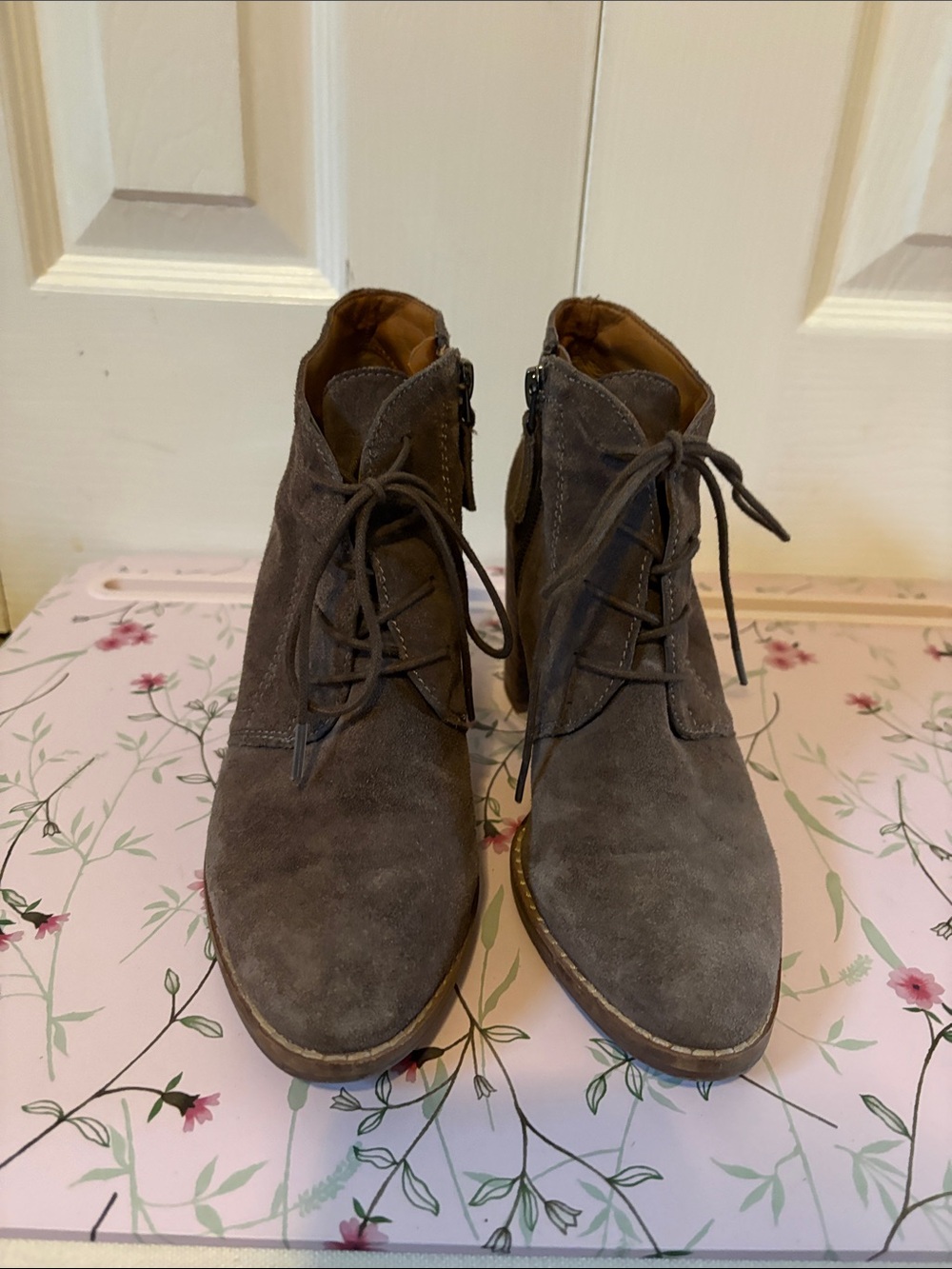 Franco Sarto Gray Suede Lace-Up Ankle Booties